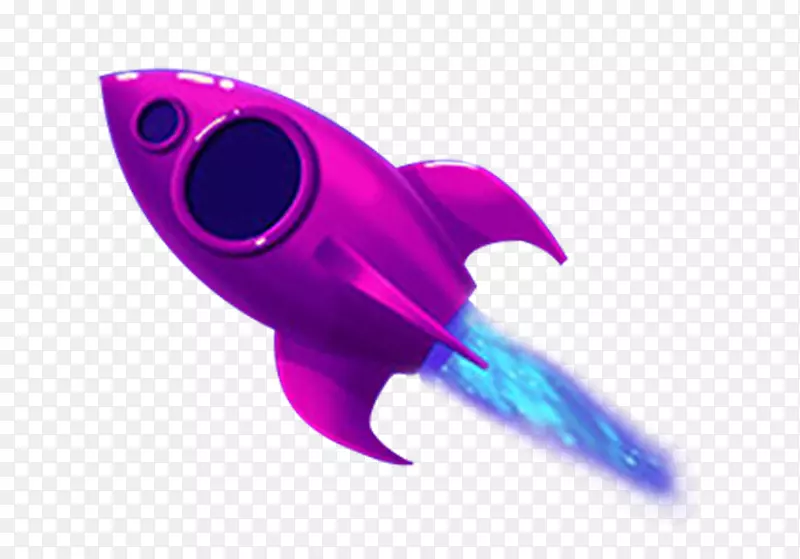 卡通紫色火箭飞升漂浮素材png