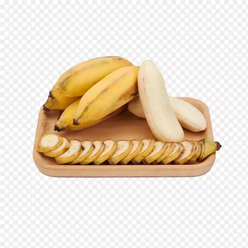 水果盘里的小米蕉和切片实物免抠