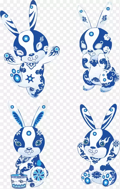 蓝色青花瓷小兔子