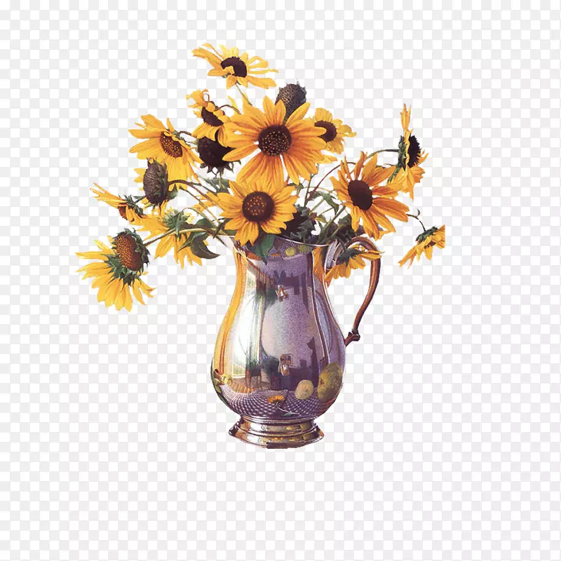 花瓶里的向日葵插画矢量图