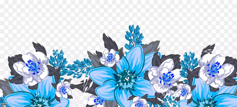 蓝色水彩鲜花底部背景