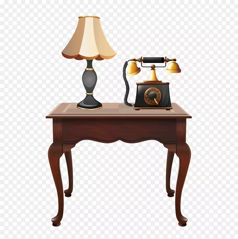 复古卡通木桌上的台灯电话