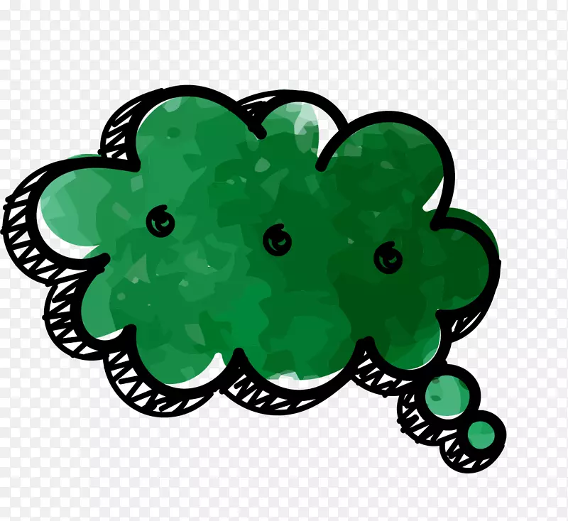 手绘绿色云朵对话泡泡