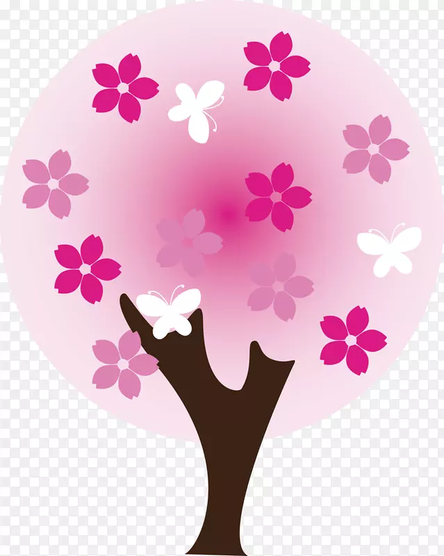 粉色开花树插画设计