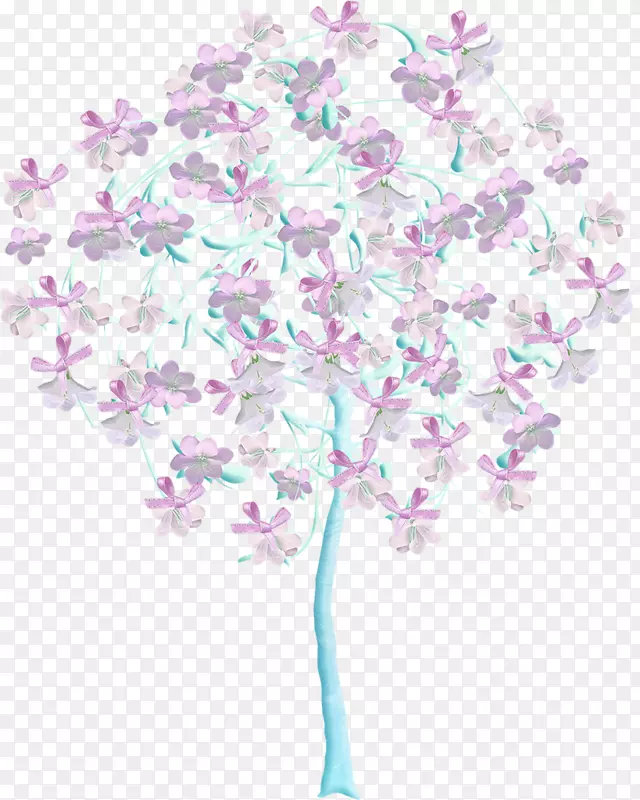 手绘紫色开花树