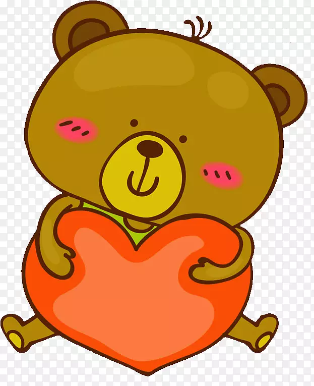 卡通抱着爱心的小熊PNG图