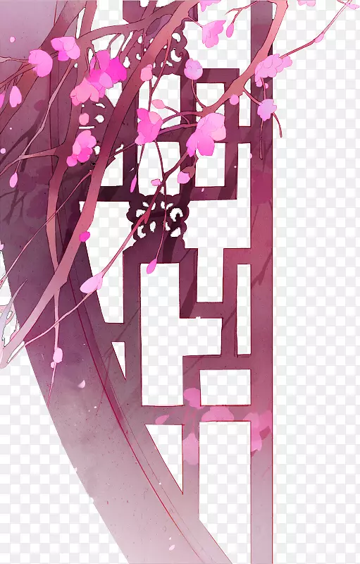 紫色中国风窗子花朵装饰图案