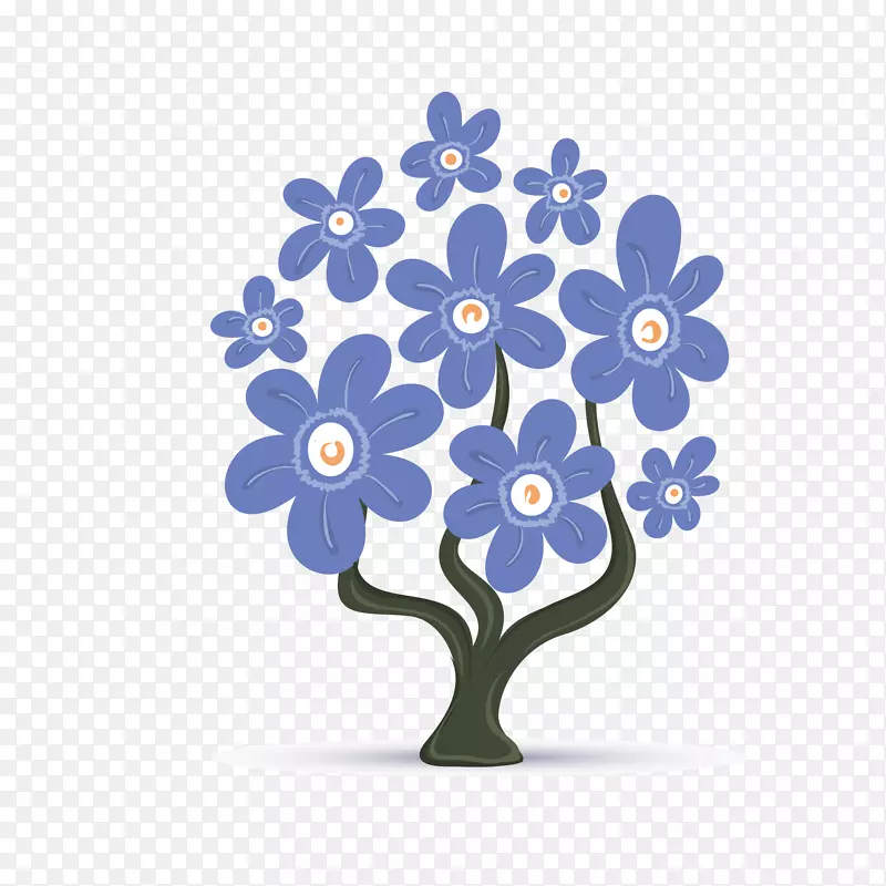 手绘卡通装饰蓝色小花树木装饰设