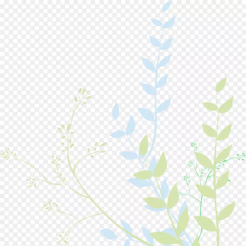 春季蓝绿色手绘树叶