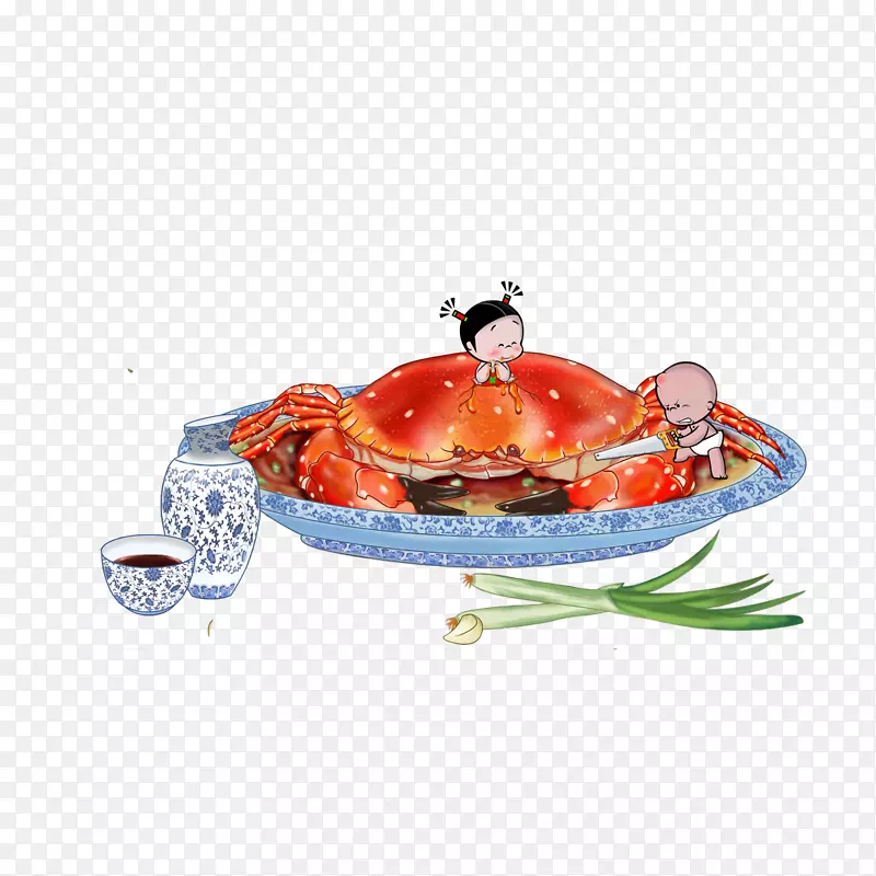 卡通重阳节吃蟹的小破孩素材