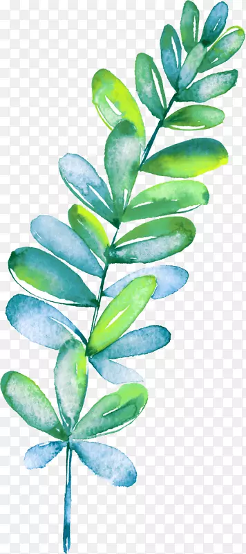 蓝绿色水彩树叶装饰