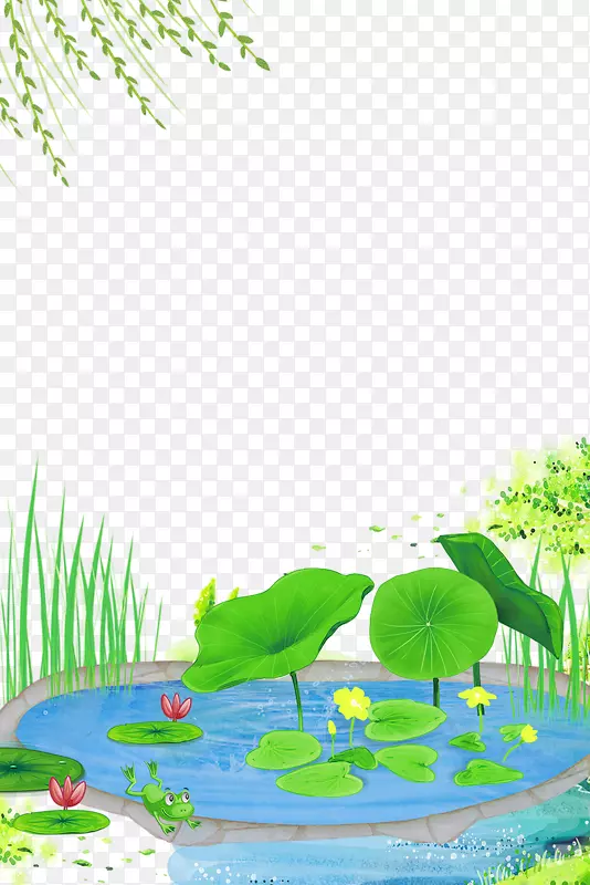 夏季荷塘与柳树主题边框