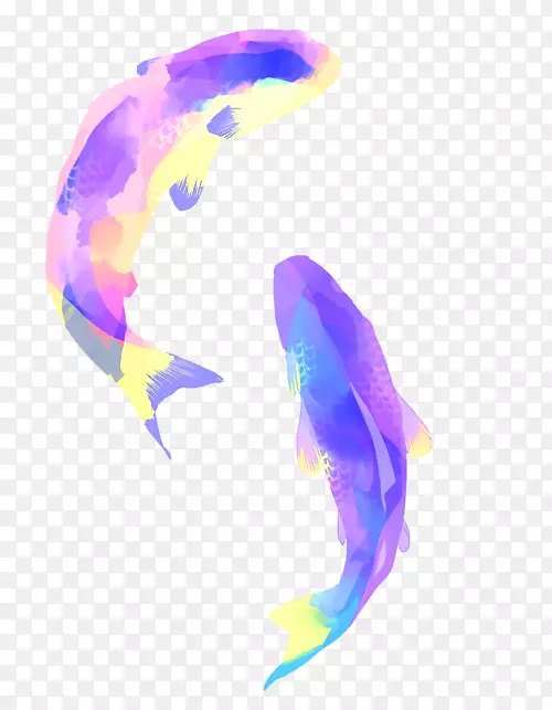 紫色手绘水彩鲤鱼装饰图案