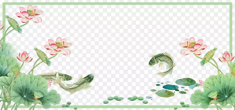 小清新处暑荷塘鲤鱼主题边框PNG图片素材下载_图片编号7322407-PNG素材网