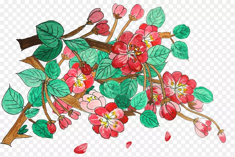 手绘装饰海棠花元素