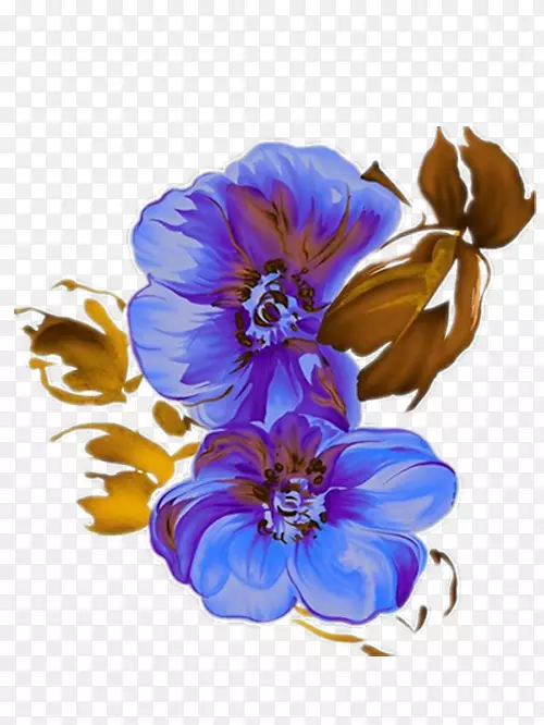 蓝色的手绘海棠花