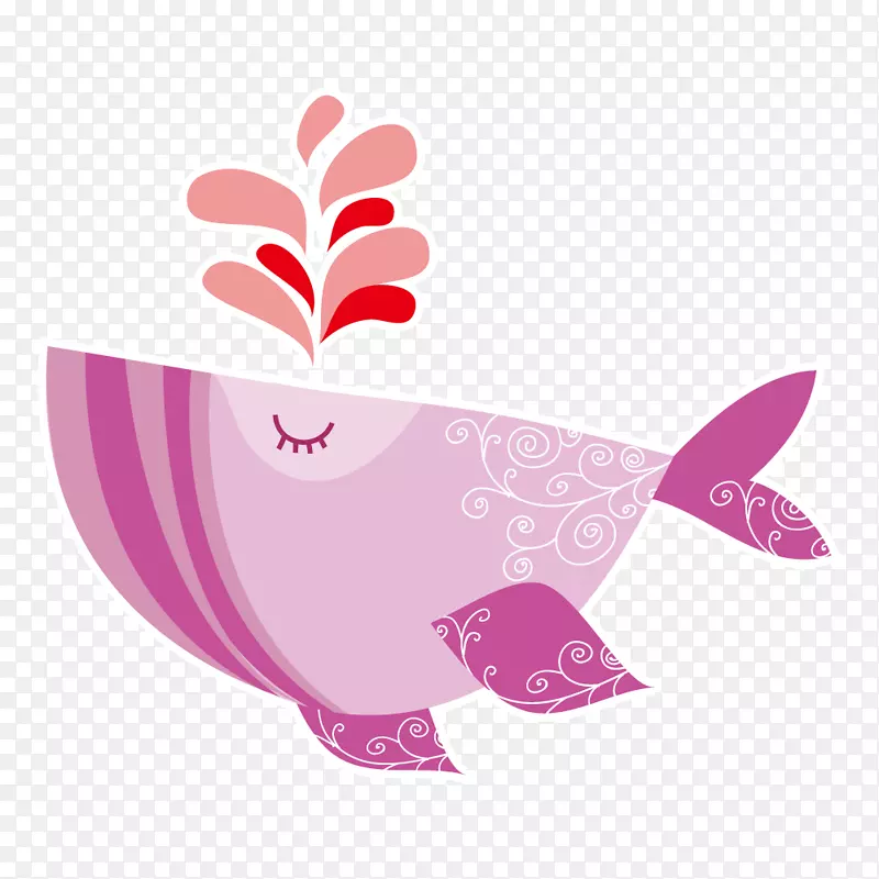 创意手绘紫色可爱鲸鱼素材