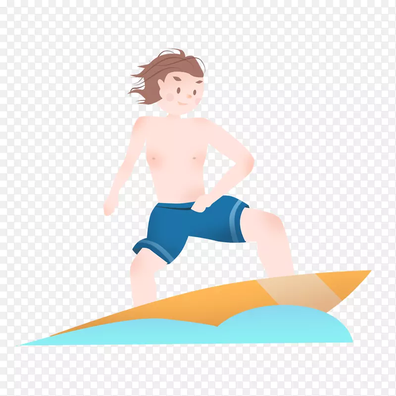 手绘卡通男孩海上冲浪