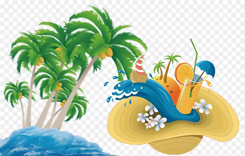 沙滩装饰椰树帽子免抠素材