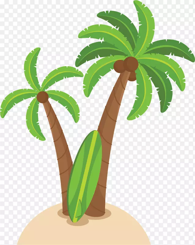创意水彩沙滩椰子树装饰插画