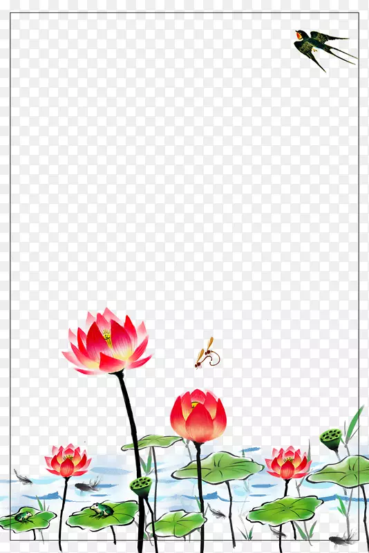 中国风荷塘月色荷花背景边框PNG图片素材下载_图片编号7326682-PNG素材网
