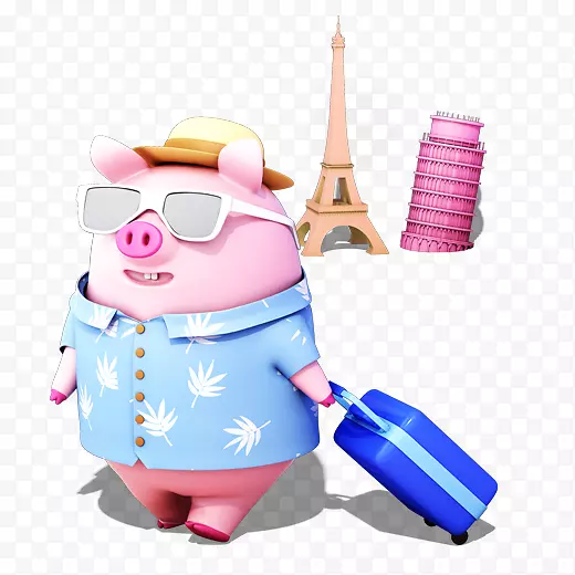 彩色创意小猪旅行元素