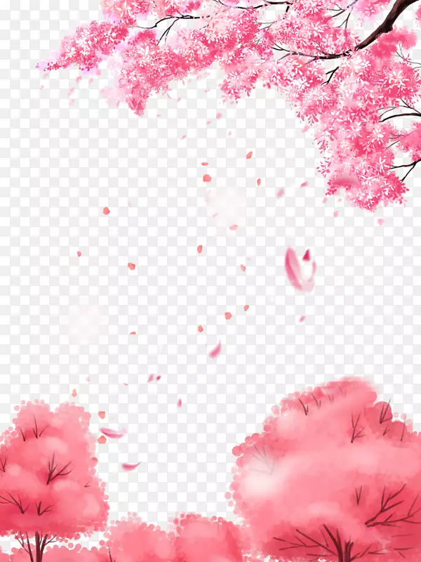 手绘樱花桃花林元素