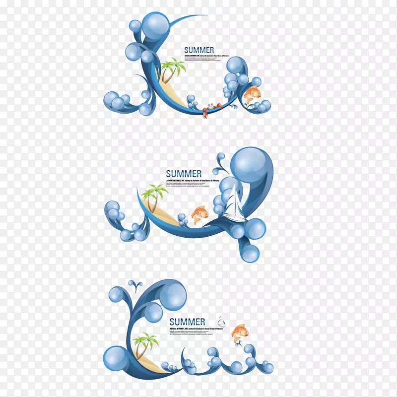 创意水浪和椰子树