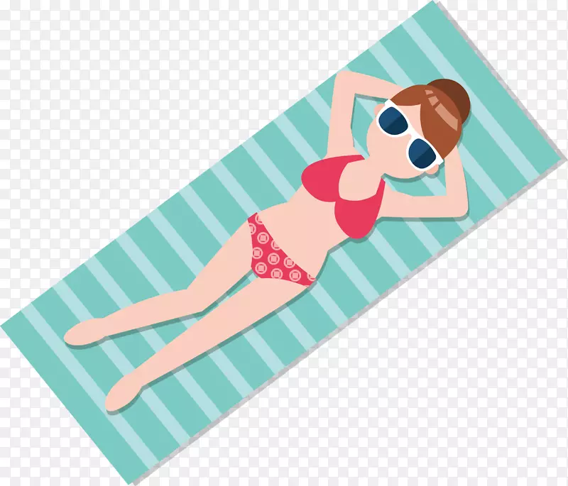 卡通沙滩阳光浴的女郎矢量图