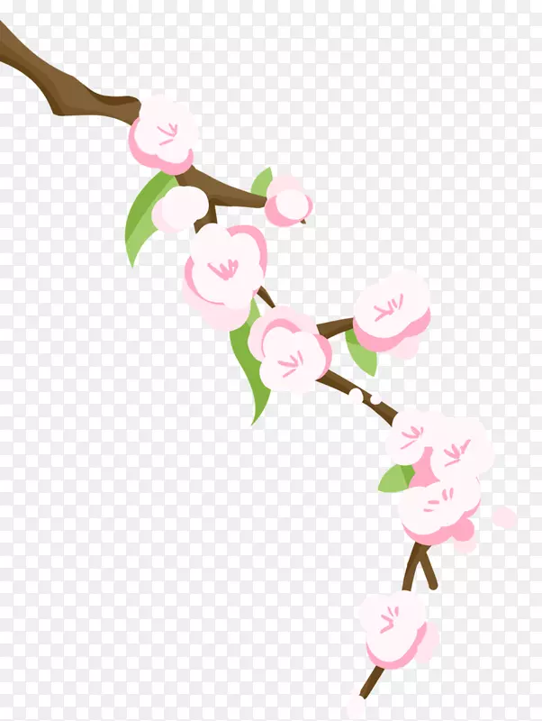 手绘粉色的桃花枝