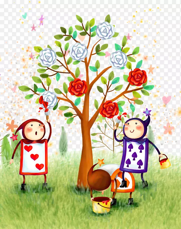 卡通玫瑰爱情树海报装饰