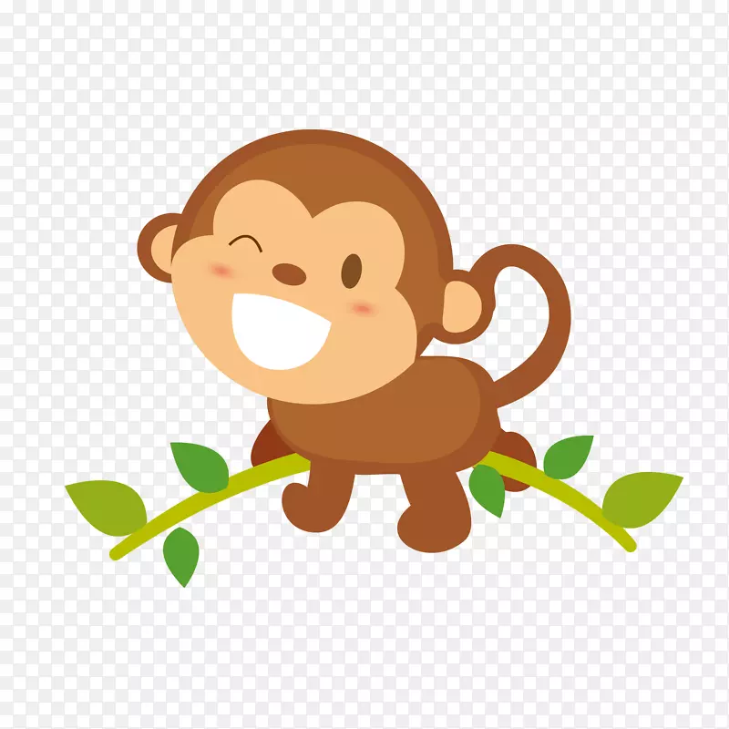 矢量手绘爬行眨眼大笑猴子