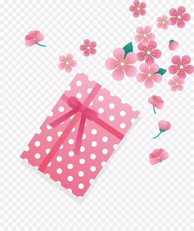 手绘清新粉色礼盒花朵矢量素材