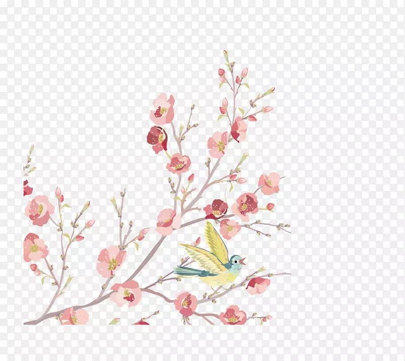 卡通手绘可爱的小鸟清新桃花