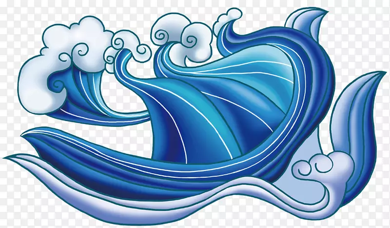蓝色手绘的海浪装饰