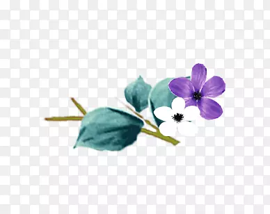 手绘蓝色叶子紫色花朵