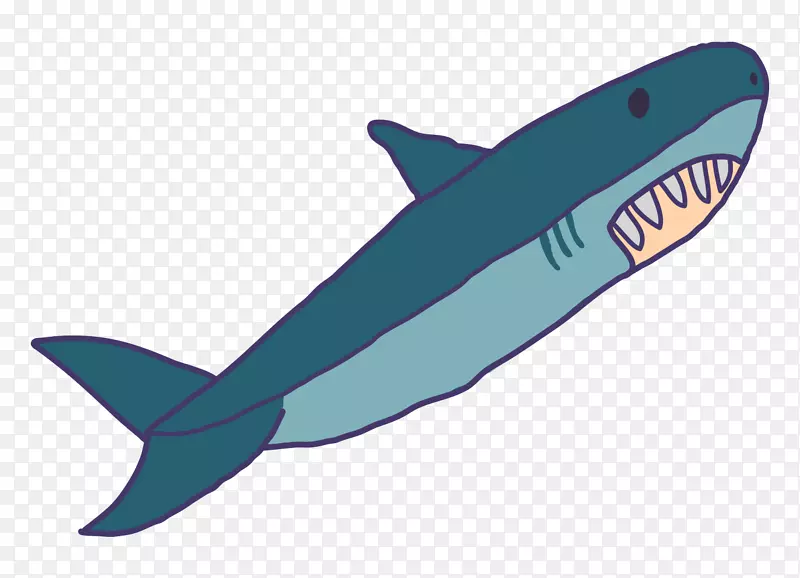 卡通手绘蓝色凶猛鲨鱼