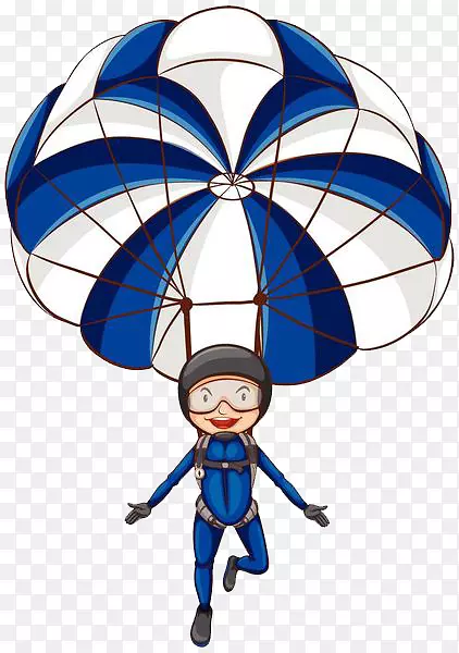手绘蓝色服装的跳伞人物