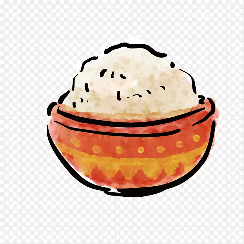 矢量手绘瓷碗大米饭