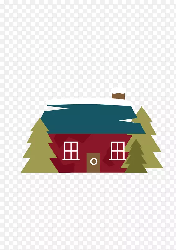 手绘圣诞松树小房子