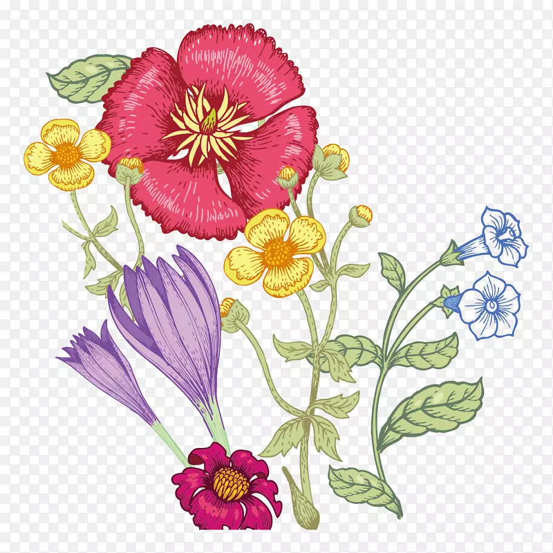 母亲节艳丽刺绣花朵装饰素材