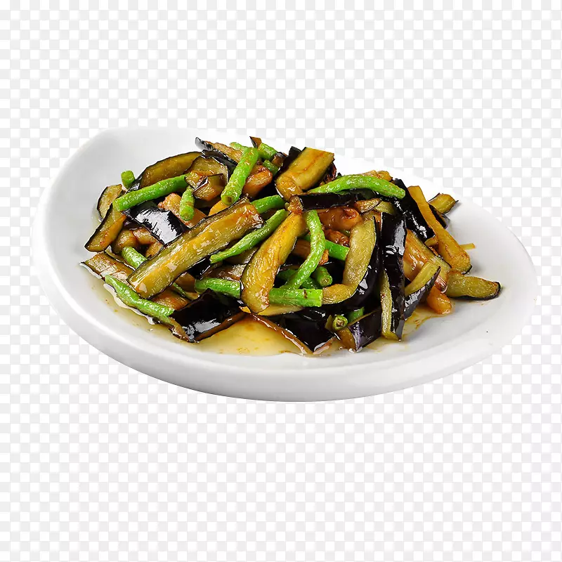 豆角烧茄子 清淡 圆形菜碟  