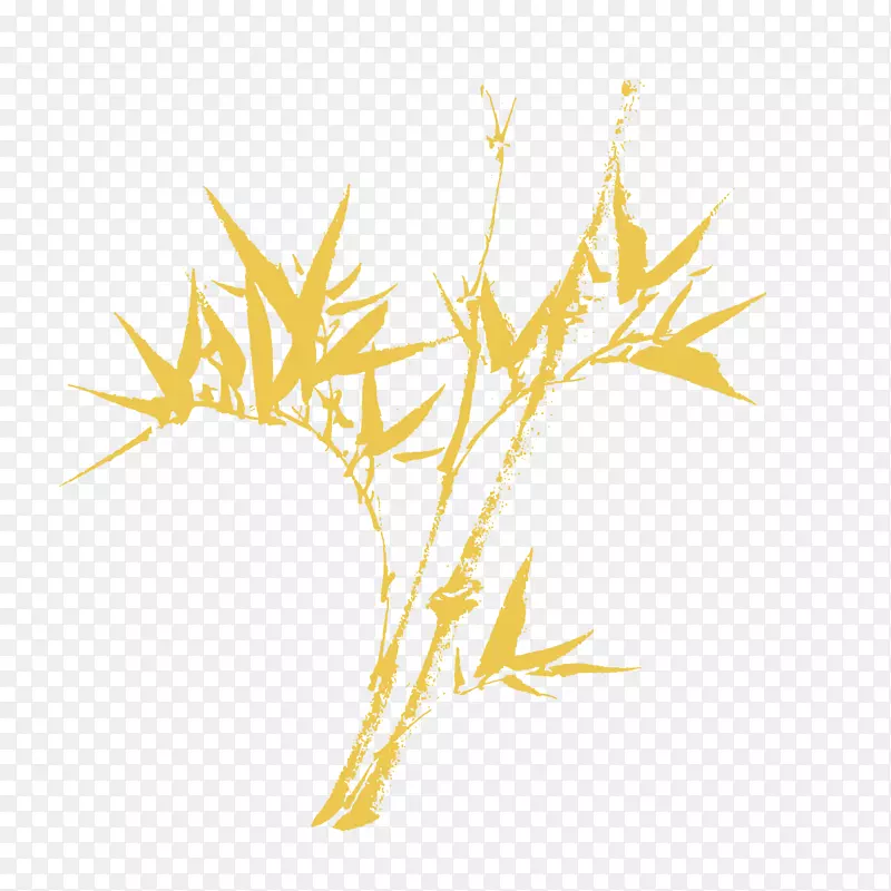 几枝金色竹子带几片竹叶水彩风格