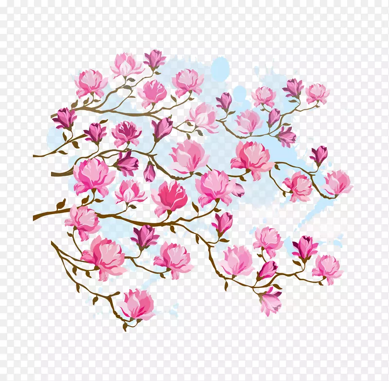 中国风粉色水彩桃花