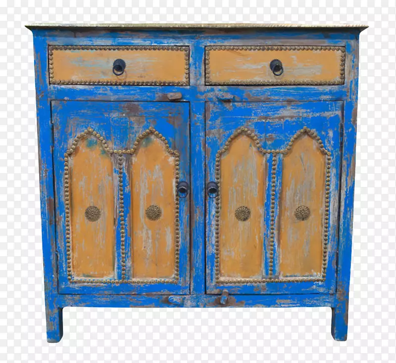 蓝色斑驳带划痕的柜子古代器物实