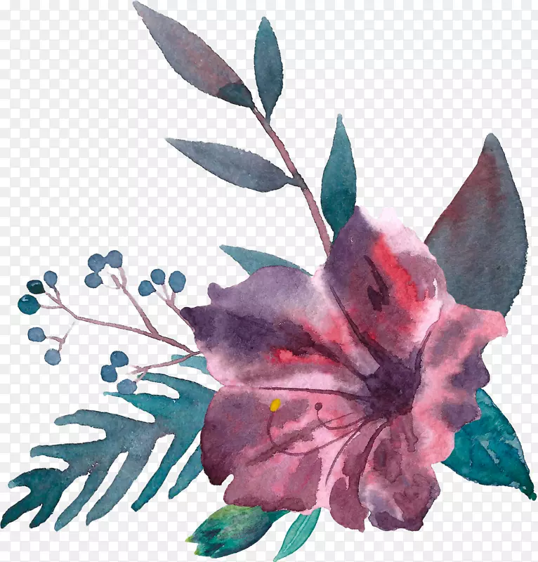 手绘创意水墨花朵
