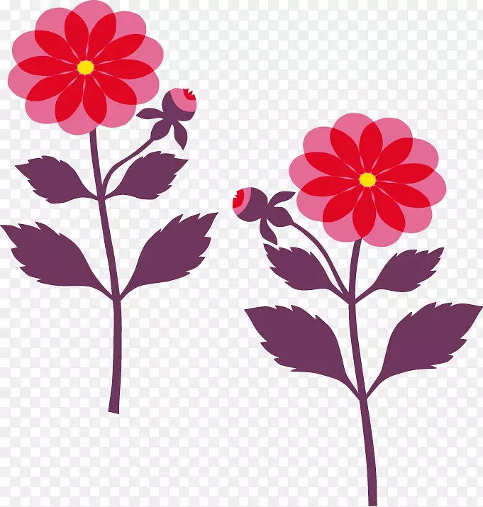 红色半透明花卉艺术矢量图