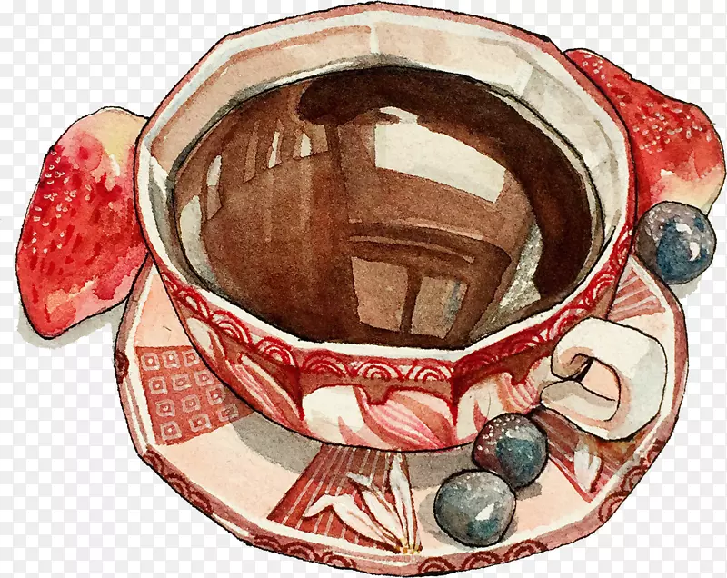 复古红色花纹咖啡图案