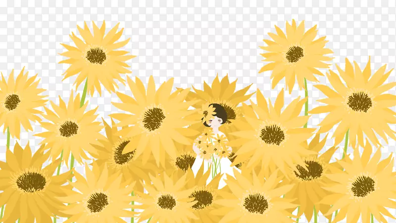 免抠卡通手绘向日葵花丛里的女孩