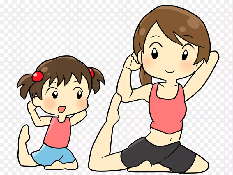 练习瑜伽的卡通母女